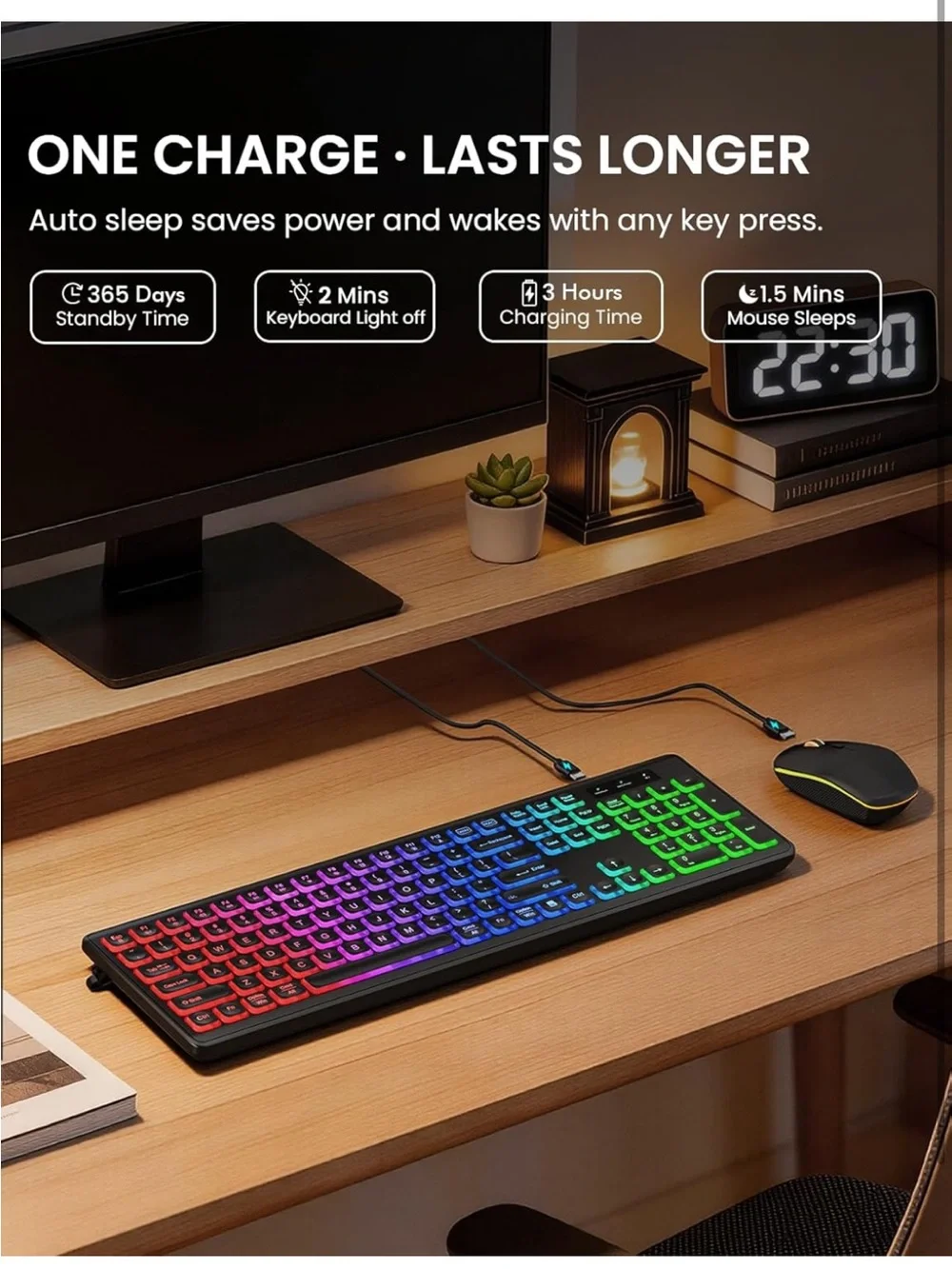 RGB Backlit Wireless Keyboard and Mouse Set - Multicolor Backlit